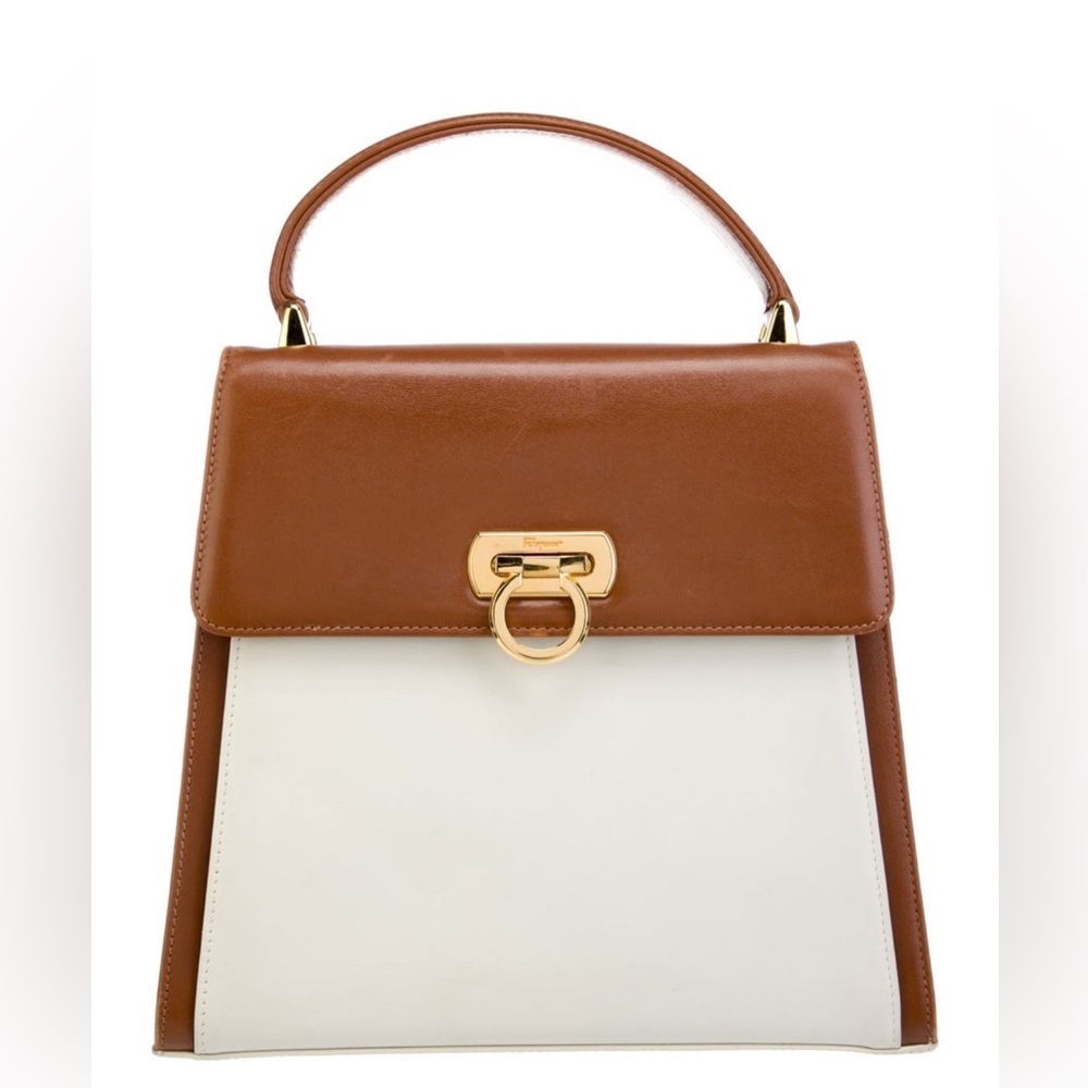 Salvatore Ferragamo Bicolor Kelly Handle Bag 
Vintage,Adjustable Shoulder Strap